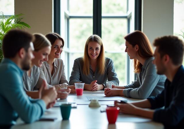 Team collaborating in shared space
